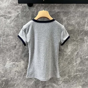 25 Spring/summer new embroidered round neck short-sleeved T-shirt women's slim-fit blouse