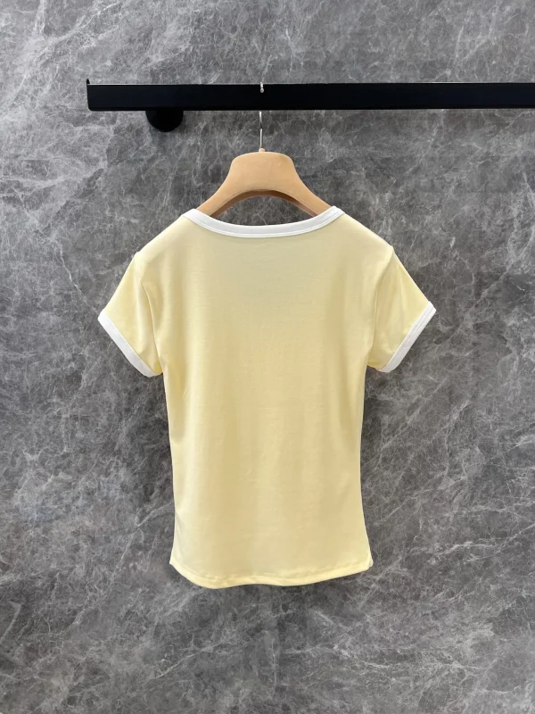 25 Spring/summer new embroidered round neck short-sleeved T-shirt women's slim-fit blouse - Image 2