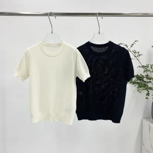 2025 Summer New Basic Knit Short Sleeve T-Shirt Tops for Women