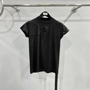 Cotton Female Women's Spring/Summer Design with Multi Cut Splicing Technology Dark Style Knitted Short Sleeves T-shirts Tops