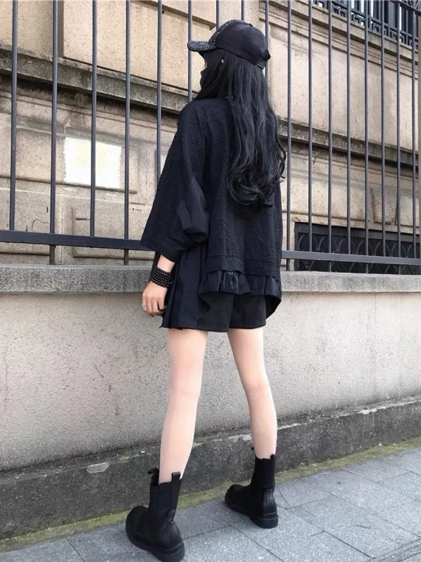 Max LuLu Fashion Womens O-Neck Design Black Punk T-shirts 2024 Spring European Style Patchwork Gothic Loose Tops Casual Clothes - Image 2