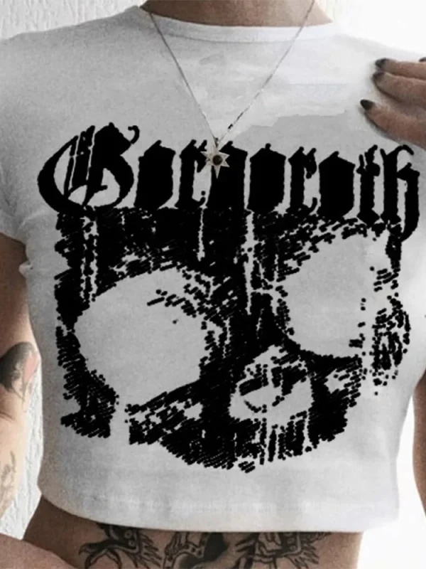 Vintage short sleeve T-shirt 90s Gothic Harajuku print pattern croptop skeleton Skull punk streetwear aesthetic female mujer top - Image 6