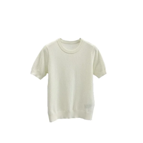 2025 Summer New Basic Knit Short Sleeve T-Shirt Tops for Women - Image 2