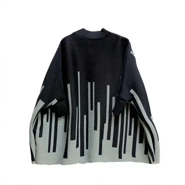 O-neck Black Color Block Striped Loose Top Female Fashion Long Sleeve Pleated T-shirt 2025 New Women Spring 2J515 - Image 6