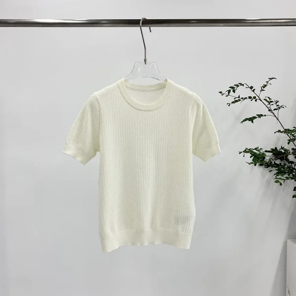 2025 Summer New Basic Knit Short Sleeve T-Shirt Tops for Women - Image 3